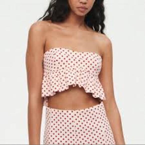 ZARA Polka Dot Bustier Crop Top w Ruffle PINUP ROCKABILLY FEMININE Medium Red - Picture 1 of 6
